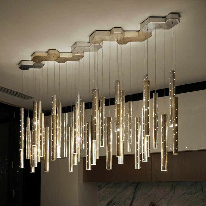 Creative Carved Hollow Tube Bar Chandelier – Modern Statement Lighting