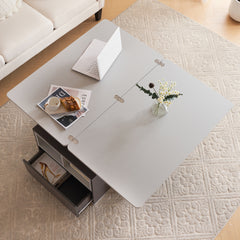 Grey Lift-Top Coffee Table with Storage and 2 Drawers for Living Room – 100×51×47cm