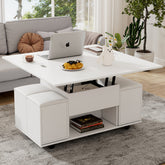 Lift-Top Coffee Table with Storage – White Living Room Sofa Side Table