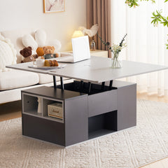 Grey Lift-Top Coffee Table with Storage and 2 Drawers for Living Room – 100×51×47cm