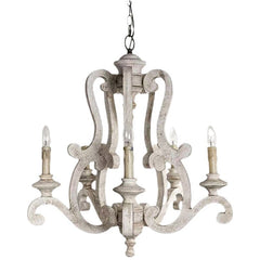 Vintage American Country Chandelier with Distressed Wood & Candle-Style Lights