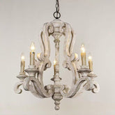 Vintage American Country Chandelier with Distressed Wood & Candle-Style Lights