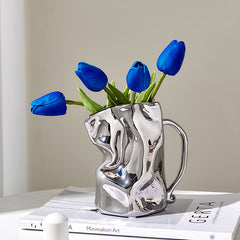 Electroplated Ceramic Fold Vase – Modern Luxury Home Decor
