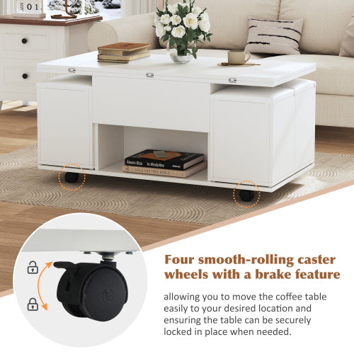 Lift-Top Coffee Table with Storage – White Living Room Sofa Side Table