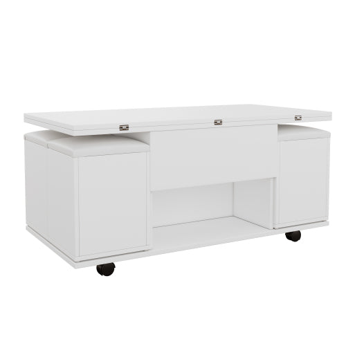Lift-Top Coffee Table with Storage – White Living Room Sofa Side Table