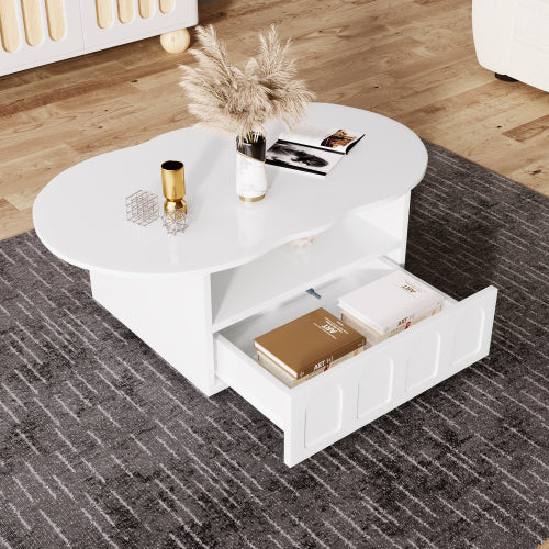 Cloud-Shaped Coffee Table with Drawer & Storage Compartments