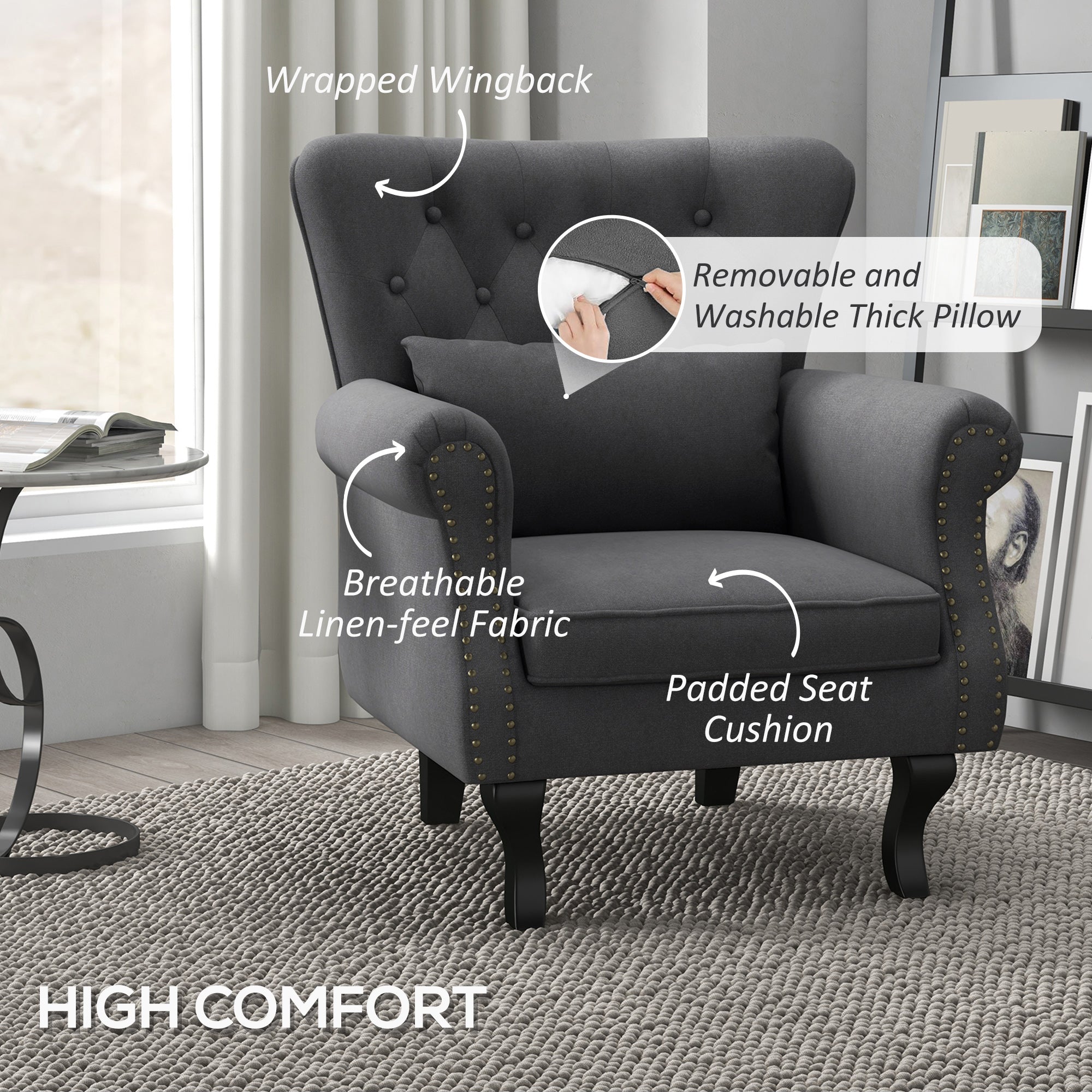 Chesterfield-Style Accent Chair - Grey