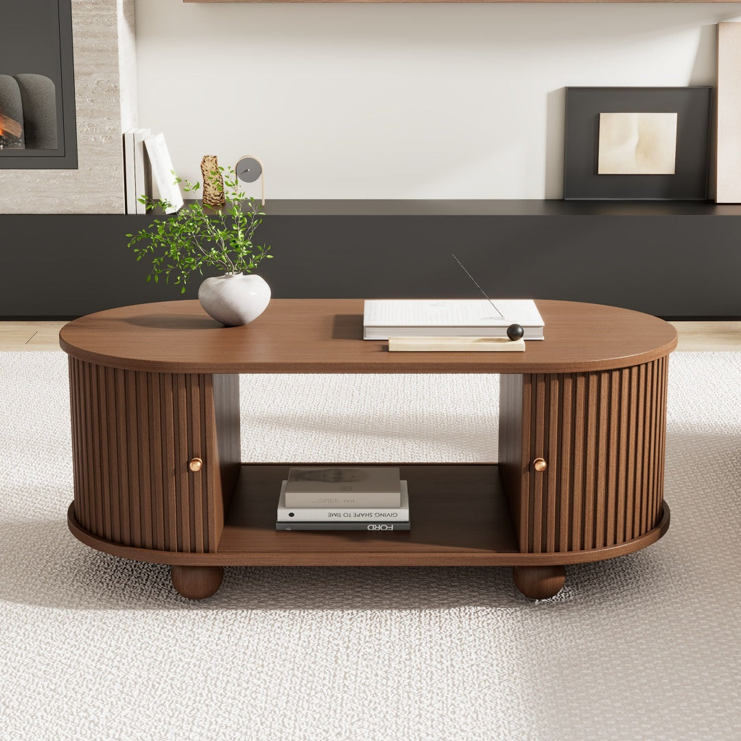 Oval Coffee Table With 2 Sliding Doors