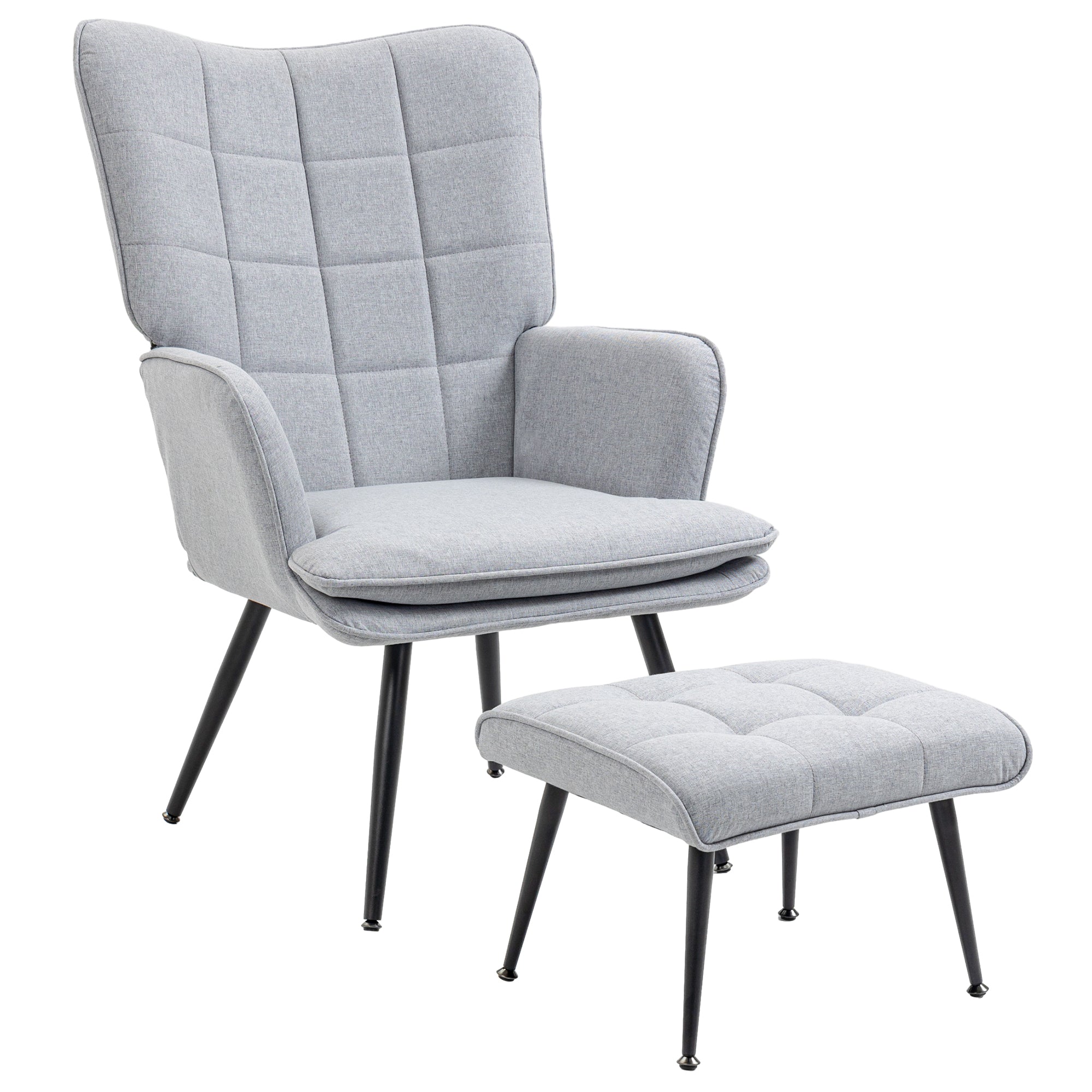 Armchair With Footstool, Living Room Chair, Linen Accent Chair For Bedroom, Home Study, Light Grey