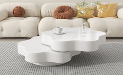 Flower Shape Rotating Coffee Table with 2 Shelves – 360° Swivel Sofa Side Table Cream White 74.8cm