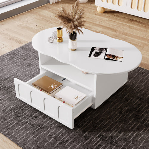 Cloud-Shaped Coffee Table with Drawer & Storage Compartments
