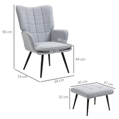 Armchair With Footstool, Living Room Chair, Linen Accent Chair For Bedroom, Home Study, Light Grey