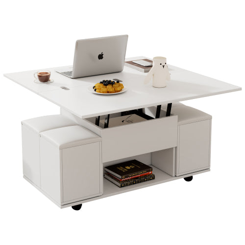 Lift-Top Coffee Table with Storage – White Living Room Sofa Side Table
