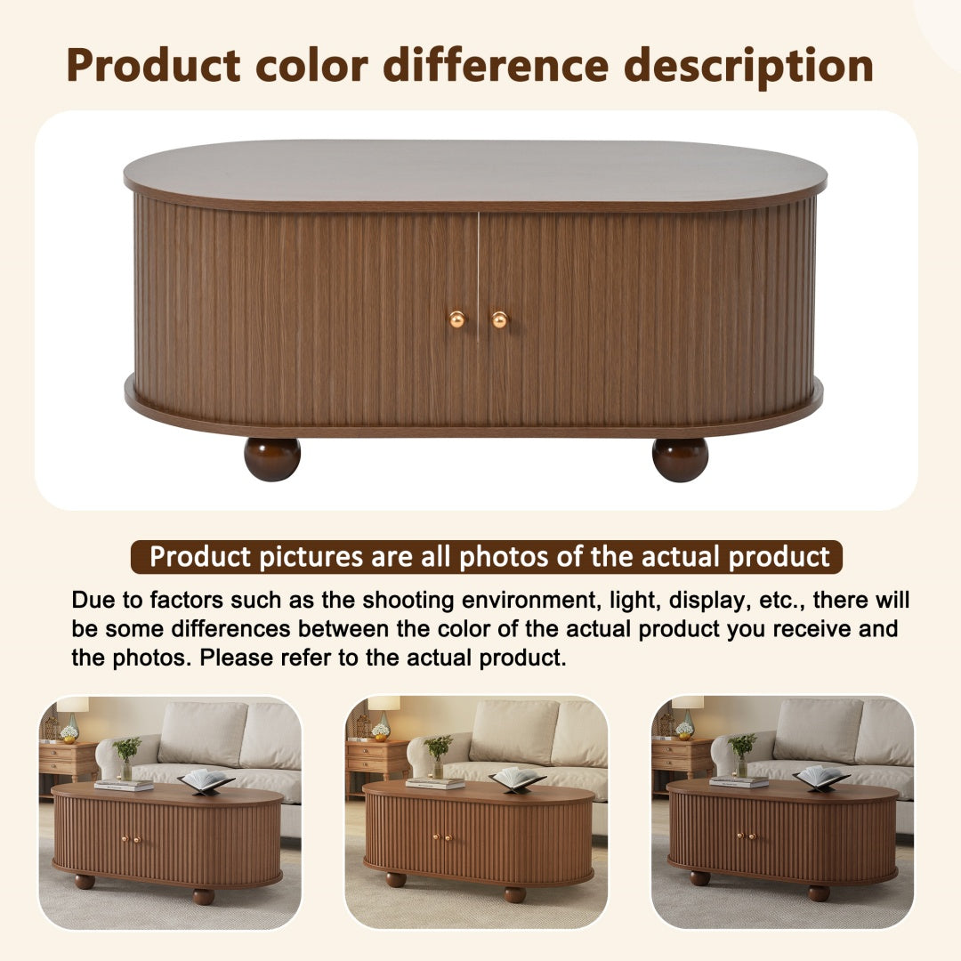 Oval Coffee Table With 2 Sliding Doors