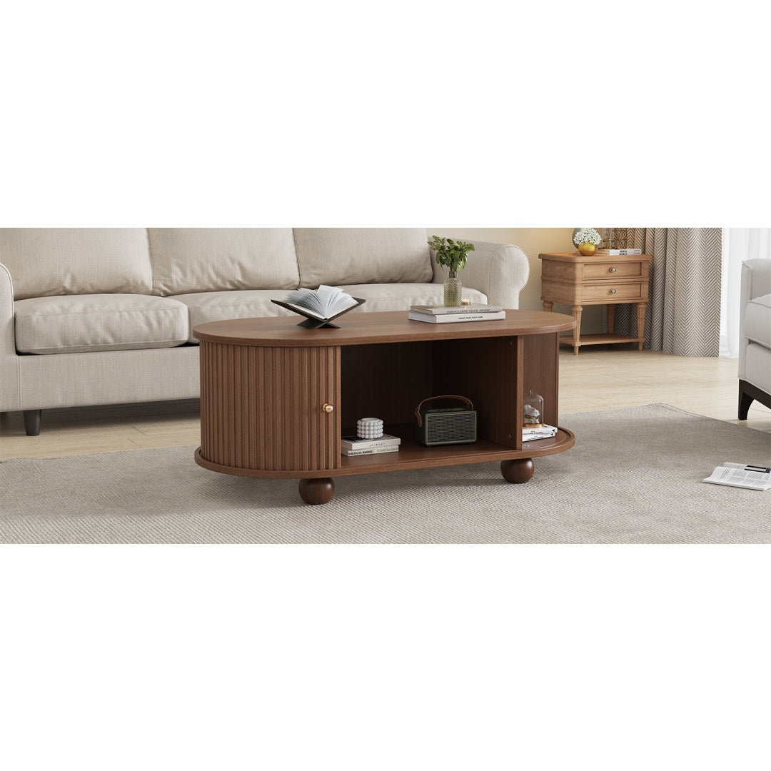 Oval Coffee Table With 2 Sliding Doors