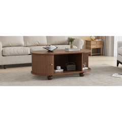 Oval Coffee Table With 2 Sliding Doors
