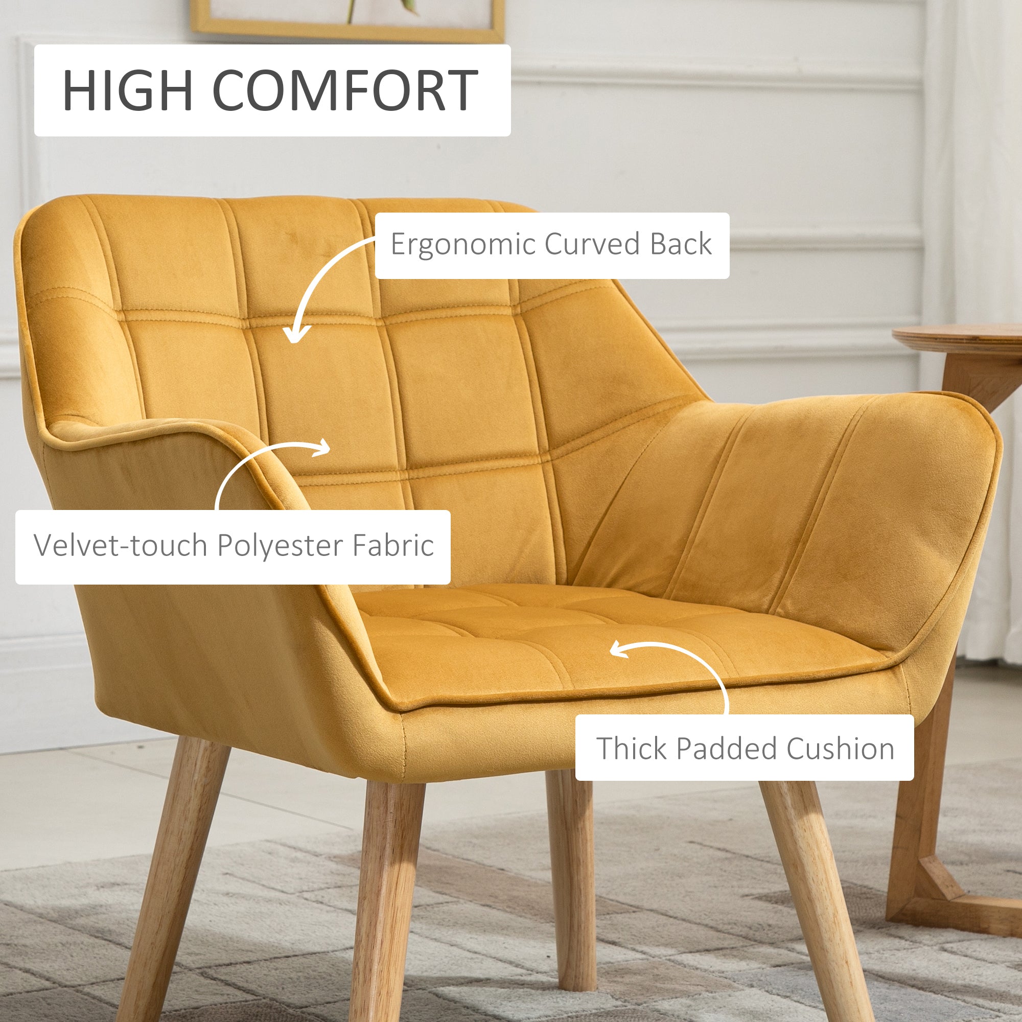 Set of 2 Modern Accent Armchairs – Upholstered Lounge Chairs with Wooden Legs