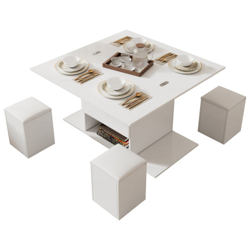 Lift-Top Coffee Table with Storage – White Living Room Sofa Side Table