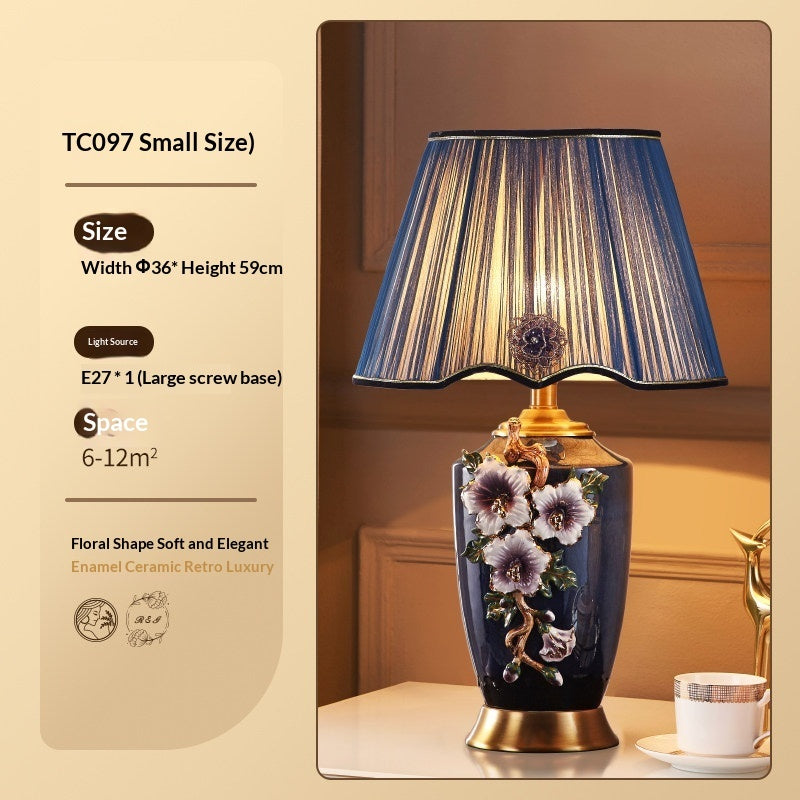 Luxury Chinese-Inspired Ceramic & Brass Table Lamp with Enamel Glaze