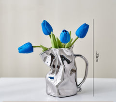 Electroplated Ceramic Fold Vase – Modern Luxury Home Decor