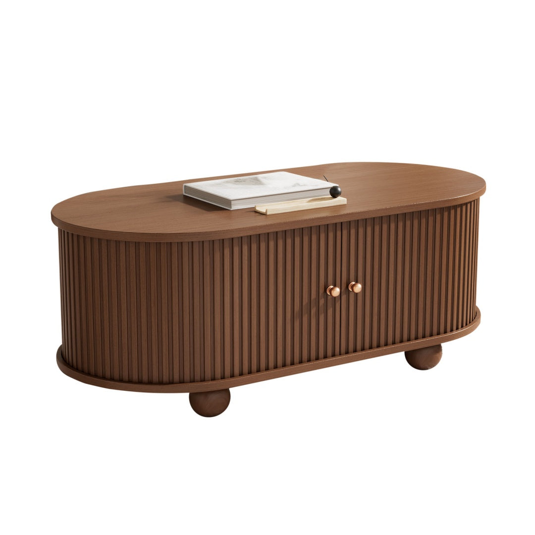 Oval Coffee Table With 2 Sliding Doors
