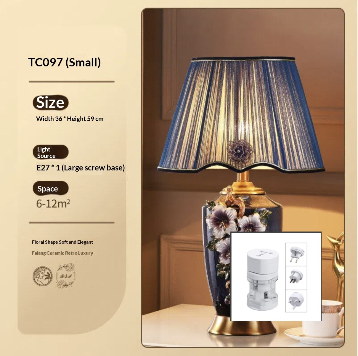 Luxury Chinese-Inspired Ceramic & Brass Table Lamp with Enamel Glaze