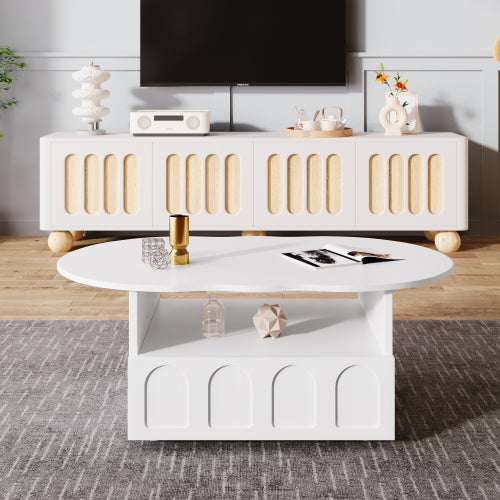 Cloud-Shaped Coffee Table with Drawer & Storage Compartments