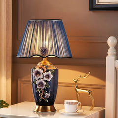 Luxury Chinese-Inspired Ceramic & Brass Table Lamp with Enamel Glaze