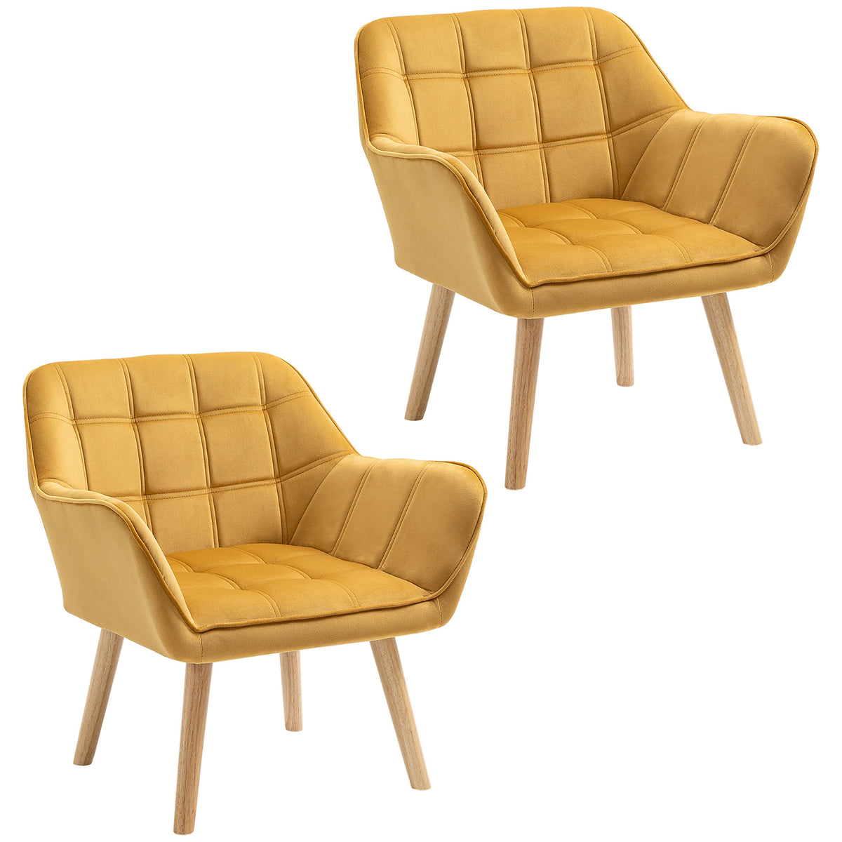 Set of 2 Modern Accent Armchairs – Upholstered Lounge Chairs with Wooden Legs