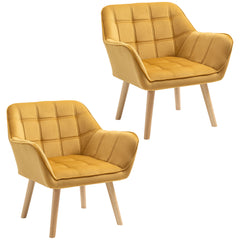 Set of 2 Modern Accent Armchairs – Upholstered Lounge Chairs with Wooden Legs