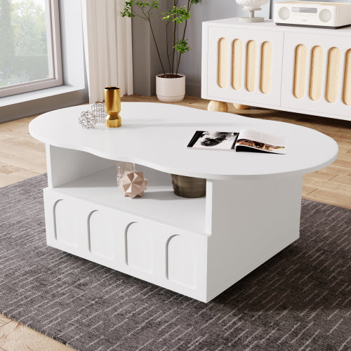 Cloud-Shaped Coffee Table with Drawer & Storage Compartments