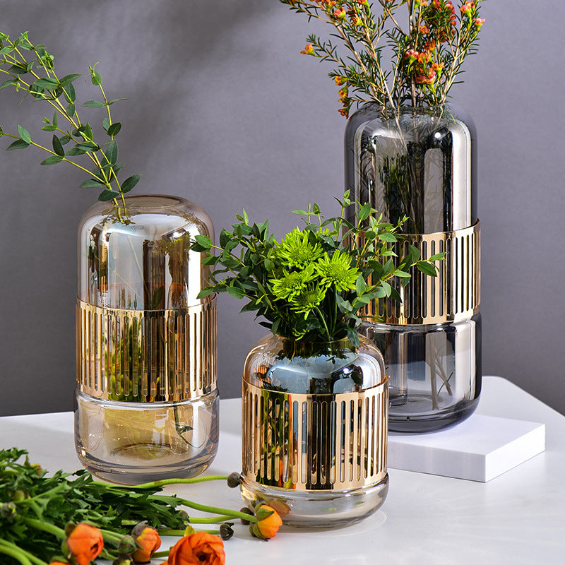 Glass Vase Light Luxury Golden Wrought Iron Living Room