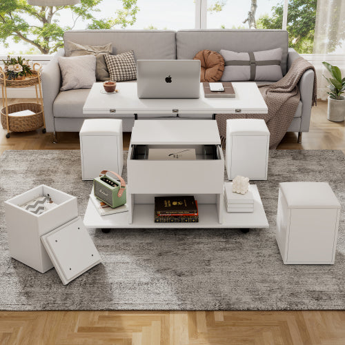 Lift-Top Coffee Table with Storage – White Living Room Sofa Side Table