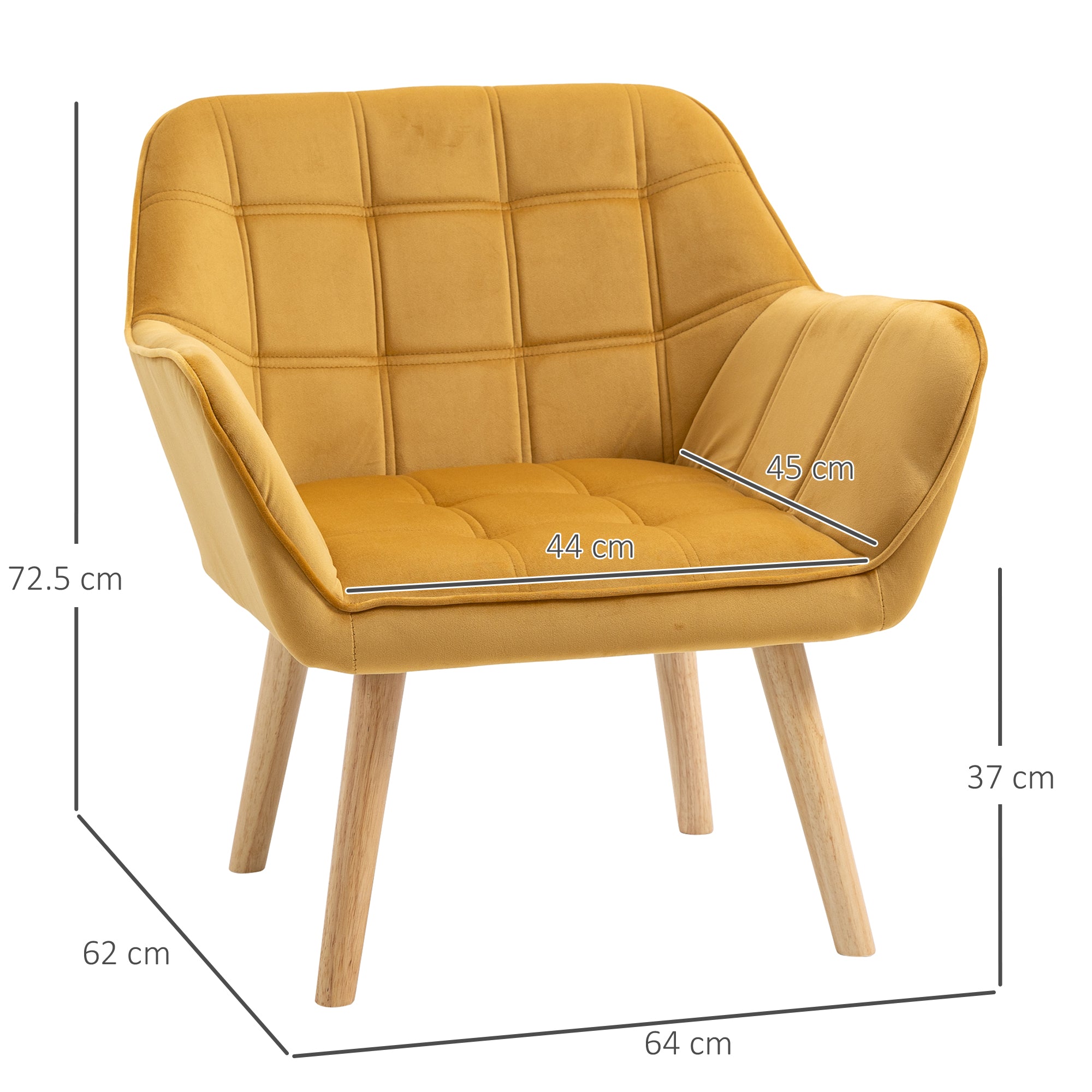 Set of 2 Modern Accent Armchairs – Upholstered Lounge Chairs with Wooden Legs