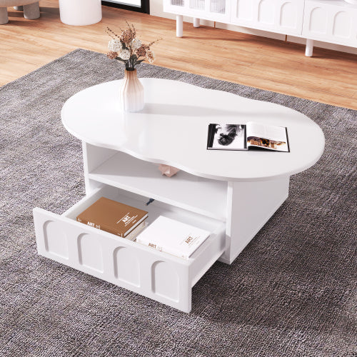 Cloud-Shaped Coffee Table with Drawer & Storage Compartments