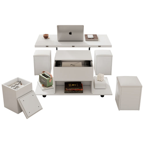 Lift-Top Coffee Table with Storage – White Living Room Sofa Side Table