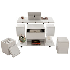 Lift-Top Coffee Table with Storage – White Living Room Sofa Side Table