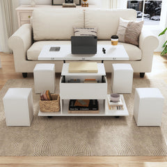 Lift-Top Coffee Table with Storage – White Living Room Sofa Side Table