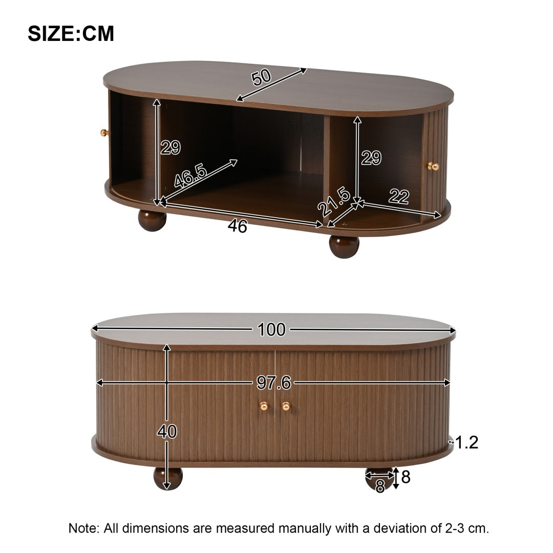 Oval Coffee Table With 2 Sliding Doors