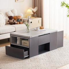 Grey Lift-Top Coffee Table with Storage and 2 Drawers for Living Room – 100×51×47cm
