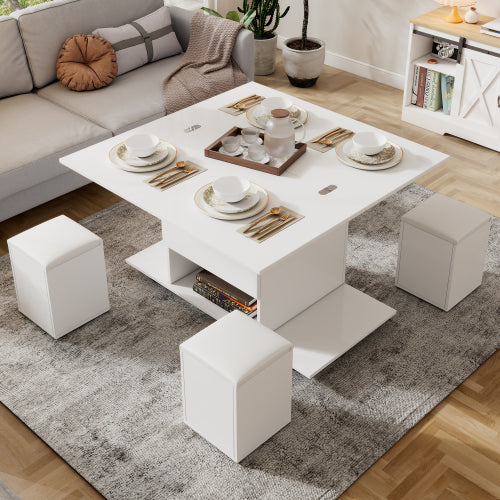 Lift-Top Coffee Table with Storage – White Living Room Sofa Side Table
