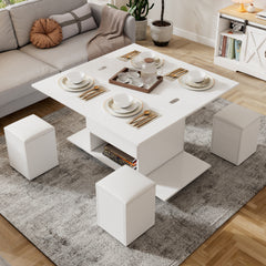 Lift-Top Coffee Table with Storage – White Living Room Sofa Side Table