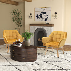 Set of 2 Modern Accent Armchairs – Upholstered Lounge Chairs with Wooden Legs