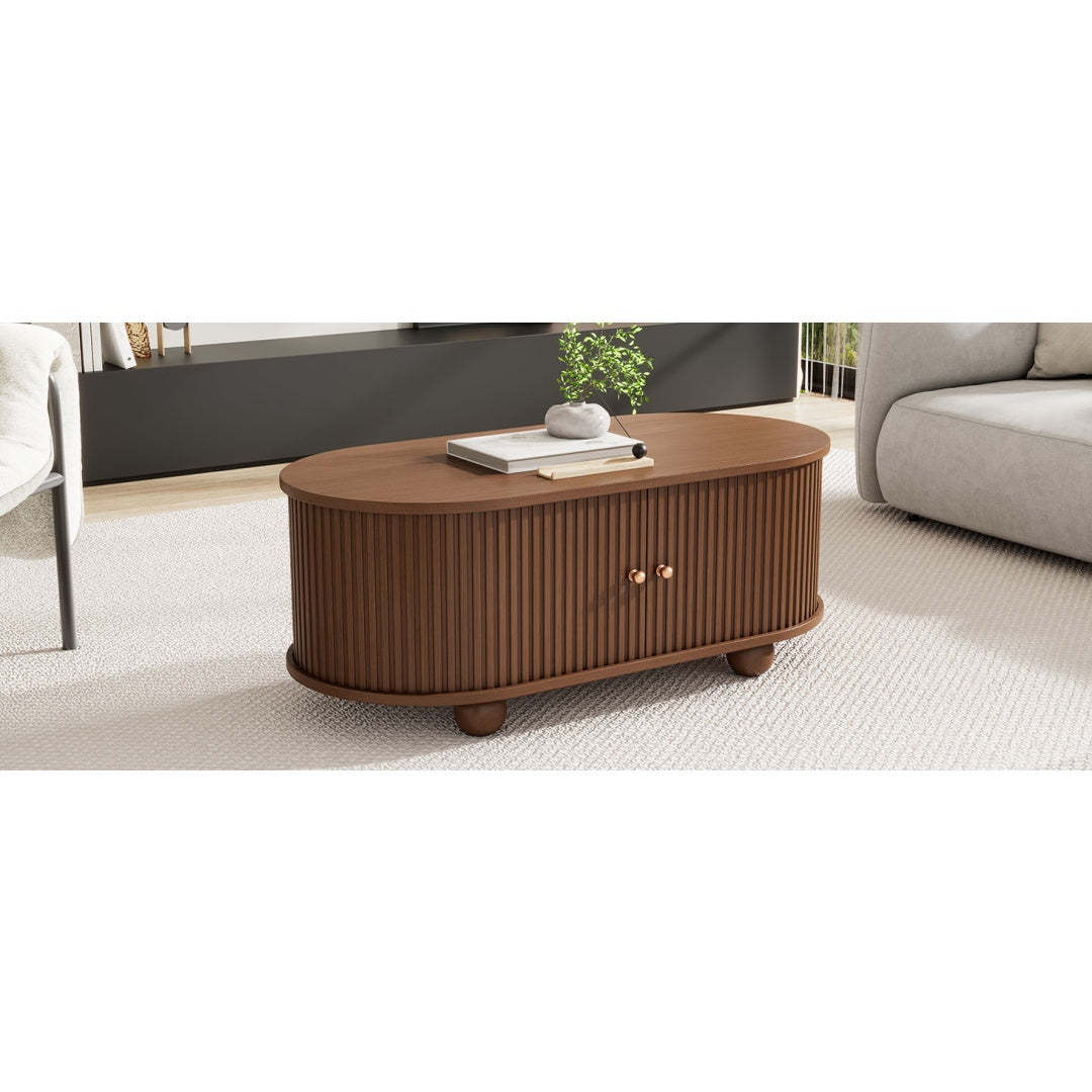 Oval Coffee Table With 2 Sliding Doors